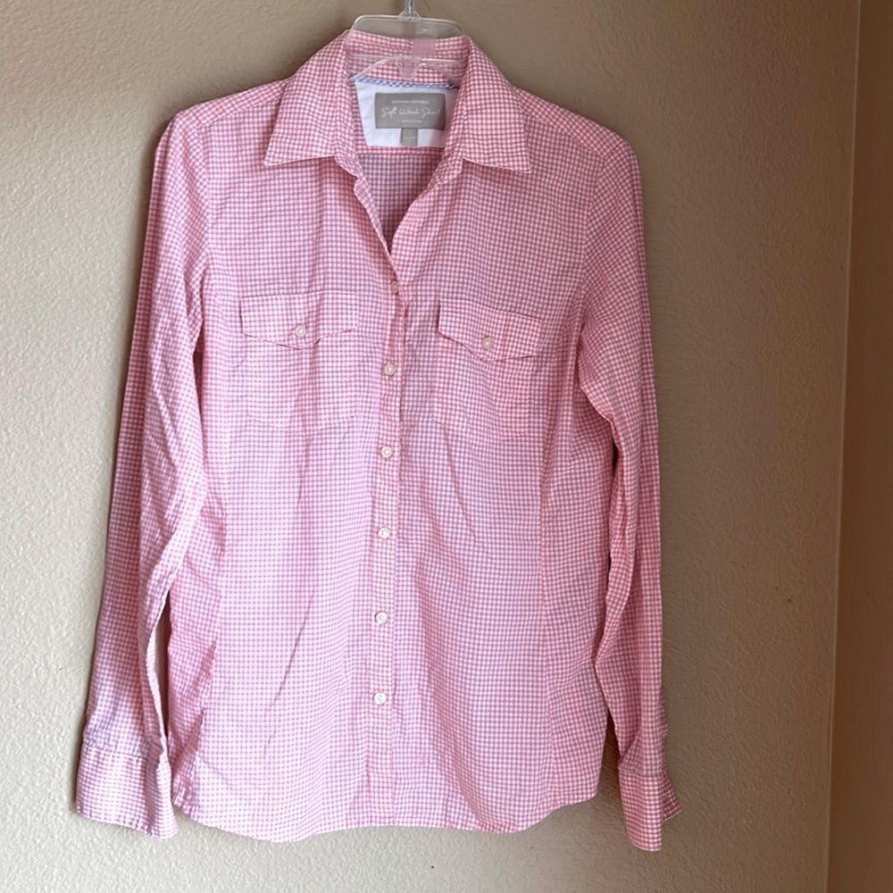 Banana Republic pink gingham long sleeve blouse S Soft Wash Shirt